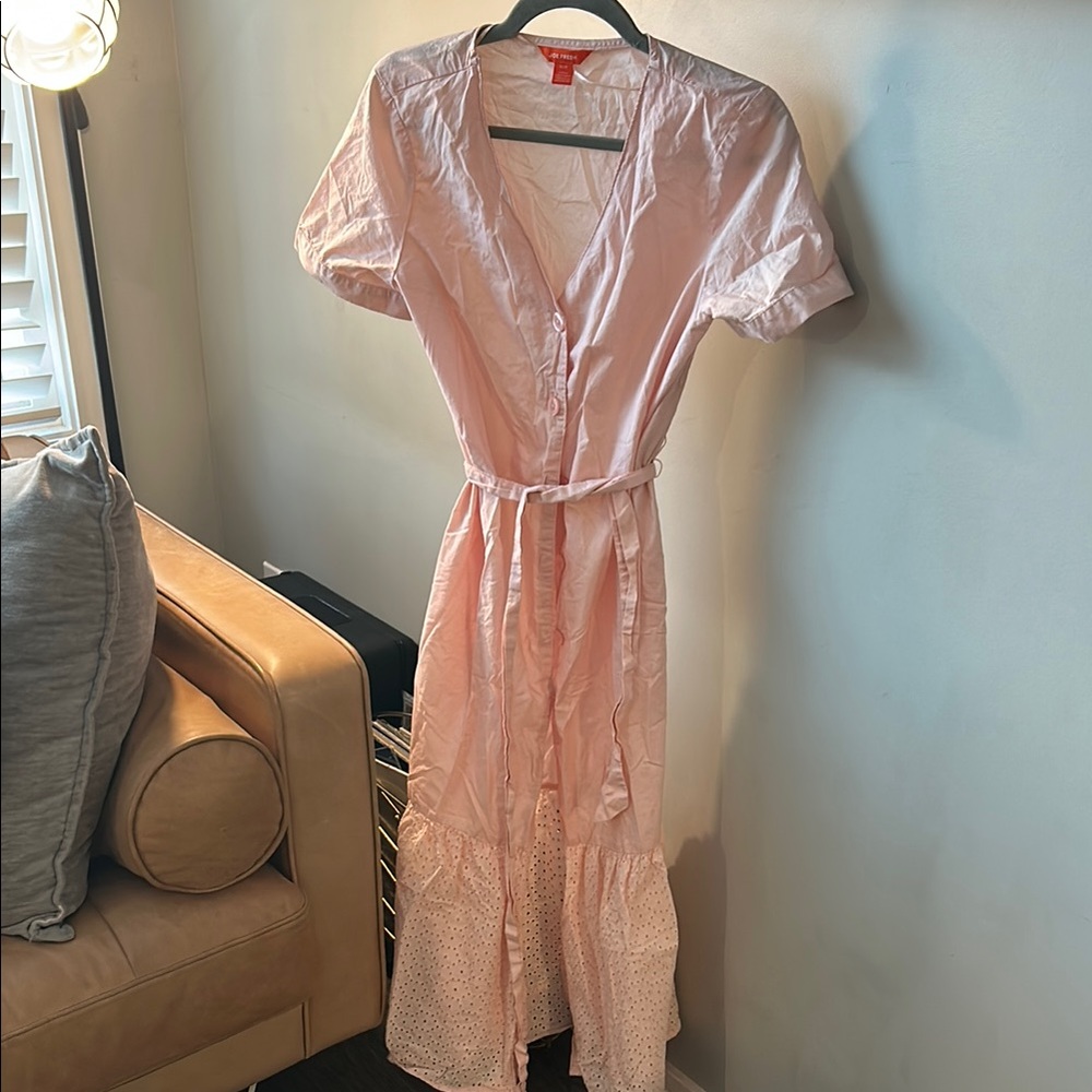 Pink Button-Down Midi Dress